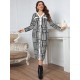 Plus Size  Houndstooth Button V-Neck Knit Dress