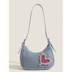 Denim Blue Heart Rhinestone Underarm Bag