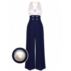 Blue  Halter Patchwork Jumpsuit