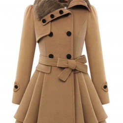 Christmas Fur Collar Waisted Woolen Coat