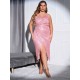 Plus Size  Strap Sequined Slit Hip Dress