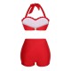 Red  Button Ruffles Halter Swimsuit