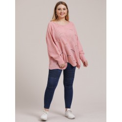 Plus Size  Round Neck Cutout Sweater