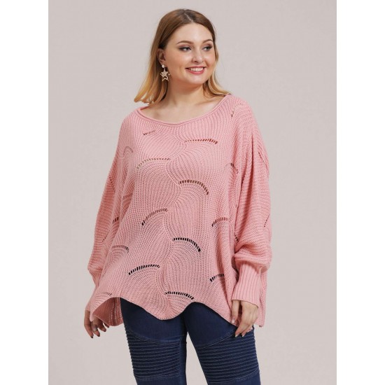 Plus Size  Round Neck Cutout Sweater