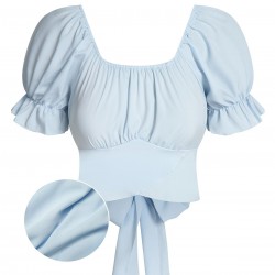 Sky Blue  Solid Puff Sleeves Tops