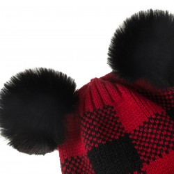 Red & Black Plaid Hairball Knitted Parent Hat