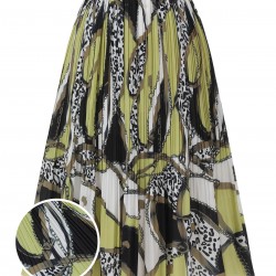 Green & Black  Patterned Pleated Midi Skirt