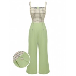 Green  Plaid Dots Strap Jumpsuit