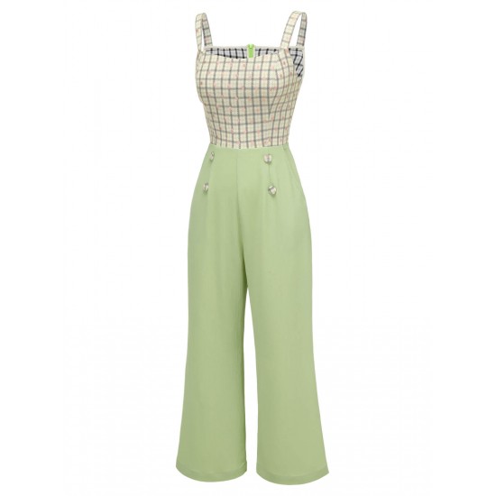 Green  Plaid Dots Strap Jumpsuit