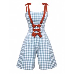 Light Blue  Plaid Camisole Romper