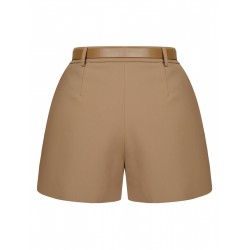 Khaki  Solid Casual Shorts With Belt