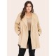 Plus Size Beige  Lapel Cardigan Long Sleeve Trench Coat