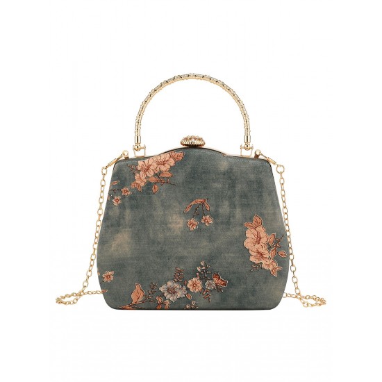 Blue  Embroidery Square Handbag