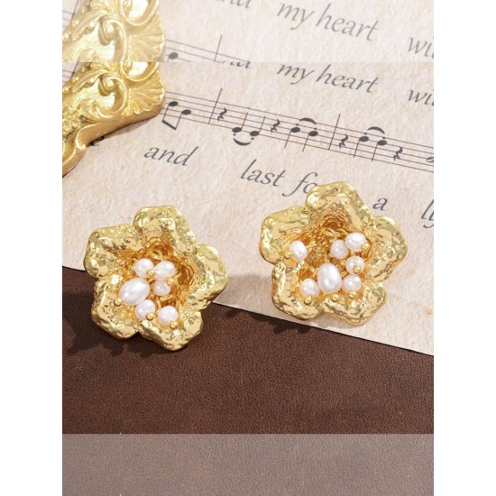 Vintage Golden Pearl Flower Earrings