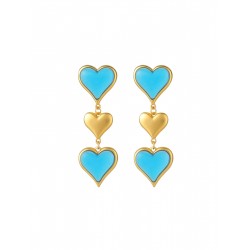 Blue & Gold Heart Dangle Earrings