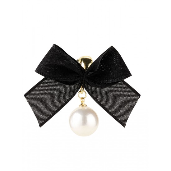 Black Bow Pearl Earrings