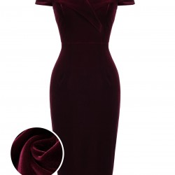 Wine Red  Velvet Bodycon Vintage Dress