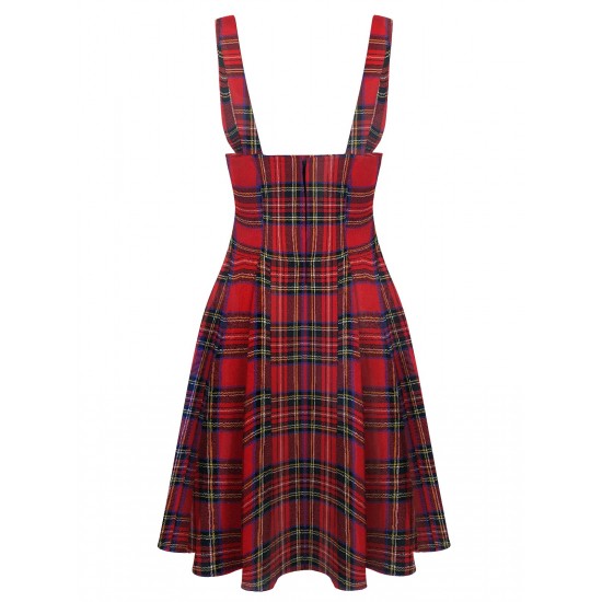 Red  Plaids Suspender Skirt