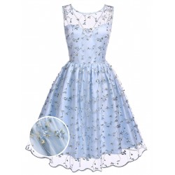 Blue  Floral Embroidery Lace Dress