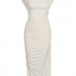 Ivory  Cap Sleeve Slim Pleated Dress