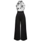 Black White  Floral Halter Strap Jumpsuit