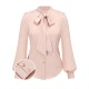 Pale Pink  Bowtie Collar Satin Tops