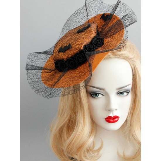 Orange  Halloween Lace Bat Hat