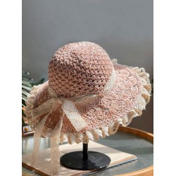 Pale Pink Hand-made Lace Bow Sun Hat