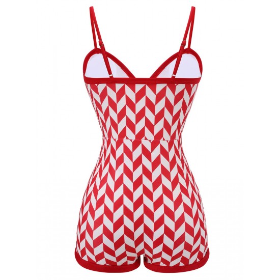 Red  Diamond Plaid Heart Collar Swimsuit