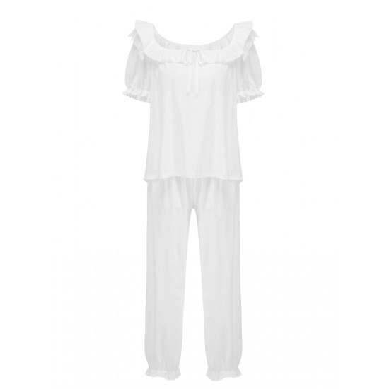 White Modal Puff Sleeve Bib Pajama Set