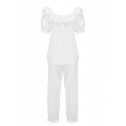 White Modal Puff Sleeve Bib Pajama Set