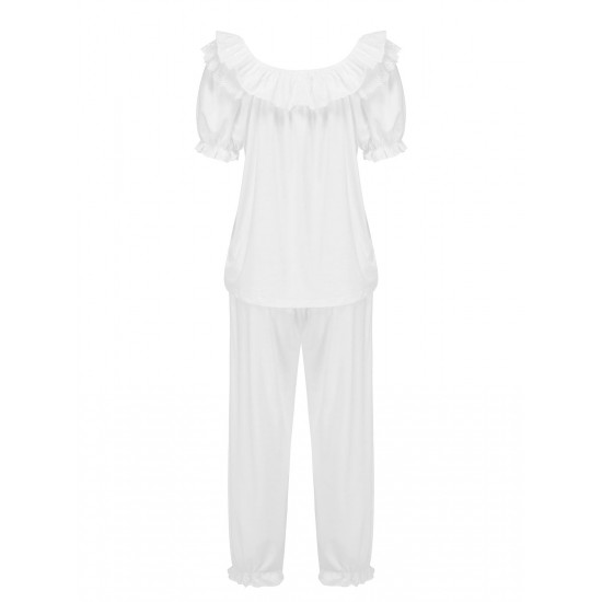 White Modal Puff Sleeve Bib Pajama Set